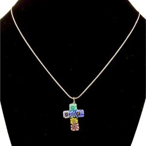 Multicolor Cross Pendant Artisan Necklace